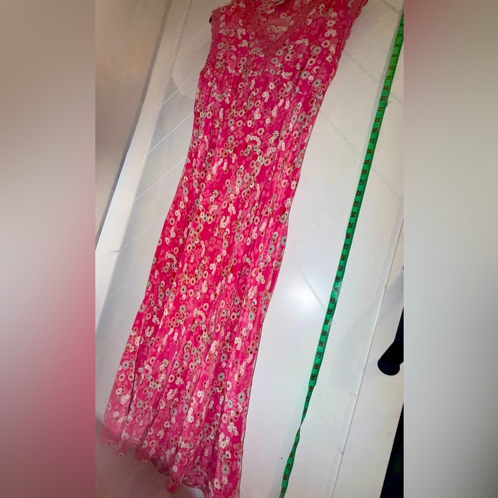 Vintage Diane Von Furstenberg 100% Silk Assets DVF slip dress pink floral maxi - Picture 5 of 10